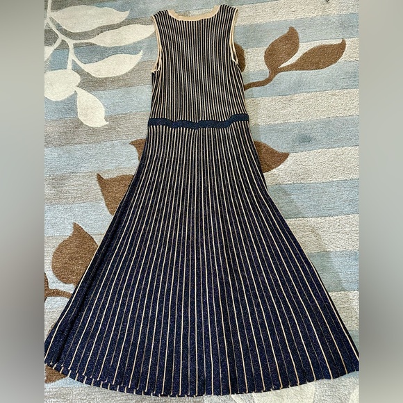 Banana Republic Sleeveless Metallic Stripes A-line Midi Sweater Dress Navy/Gold - Picture 7 of 12